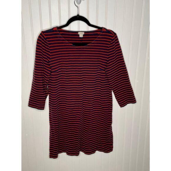 J.Crew Dresses & Skirts - Women's J.Crew Striped Boat Neck 3/4 Sleeve T-Shirt Dress Size S Blue Red